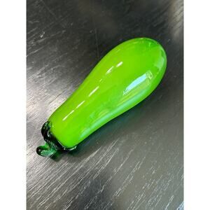 Eggplant Stalk Murano Style Vintage Glass Vegetable- green- some wear scratches